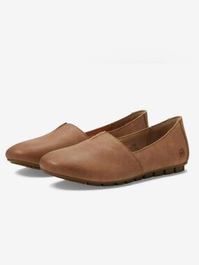 Born Sebra Brown Leather Flat with Cautioned Sole Women's Size 8W